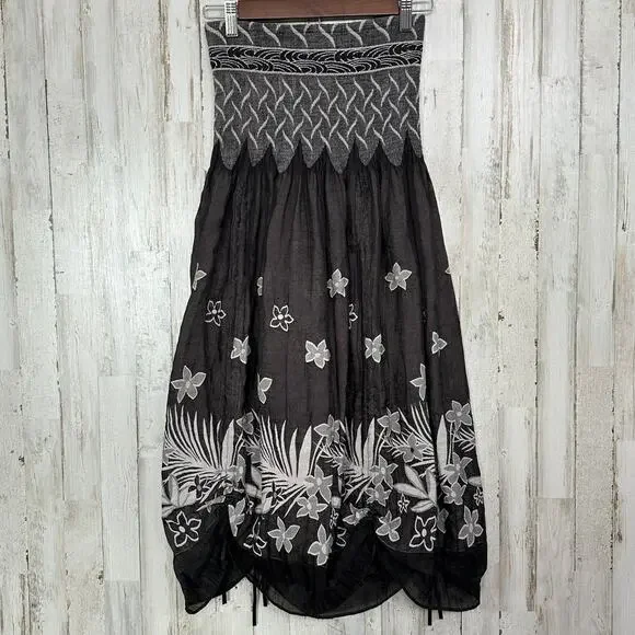 Anthropologie Lapis Strapless Smocked Floral Dress Fairy Whimsygoth Festival GUC - Picture 2 of 10